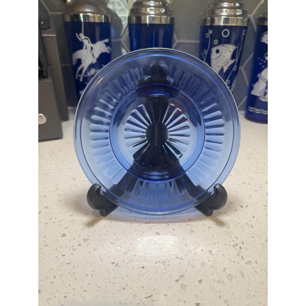 Hazel Atlas Aurora Cobalt Blue 6 1/2" Bread Plate Mid Century Depression Glass